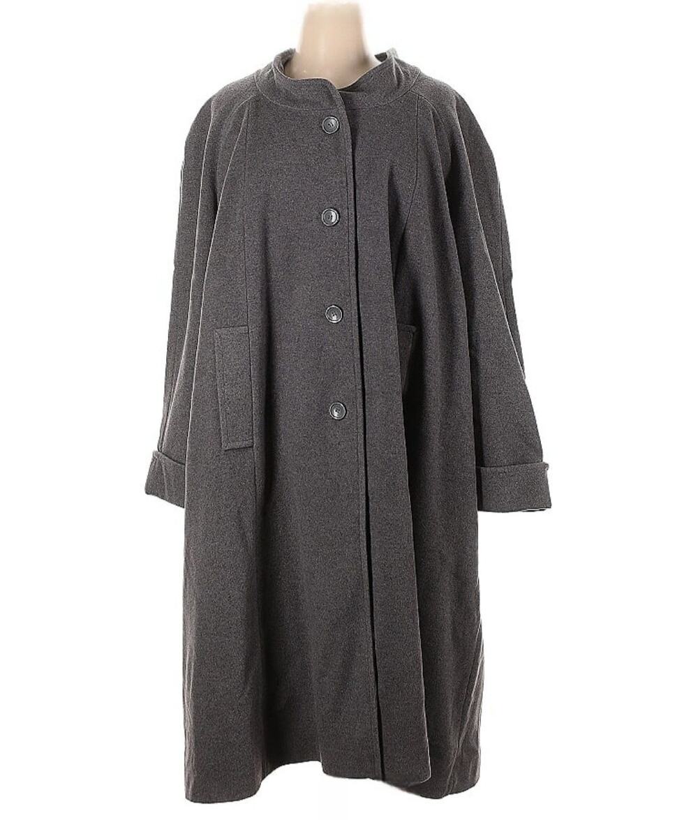 Ulla Popken Wool Long Coat 32/34 Gray Plus Size NWT Vintage Overcoat